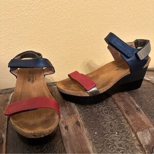 SOLD Naot Red, Gold, and Blue Wedge Shoes